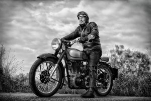 biker on vintage motorcycle ready for a ride